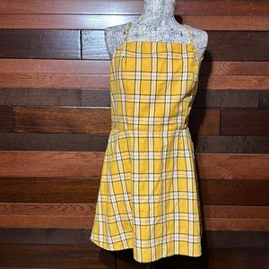 No Boundaries Square Neck Spaghetti Strap Yellow Plaid Midi Dress